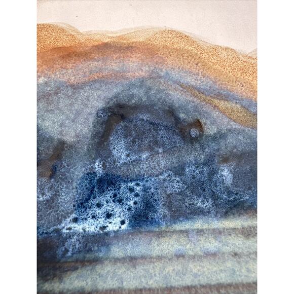 Studio Art Pottery Platter Serving Plate 16x10.5” Blue Brown White Waves “Marty” - Picture 8 of 9